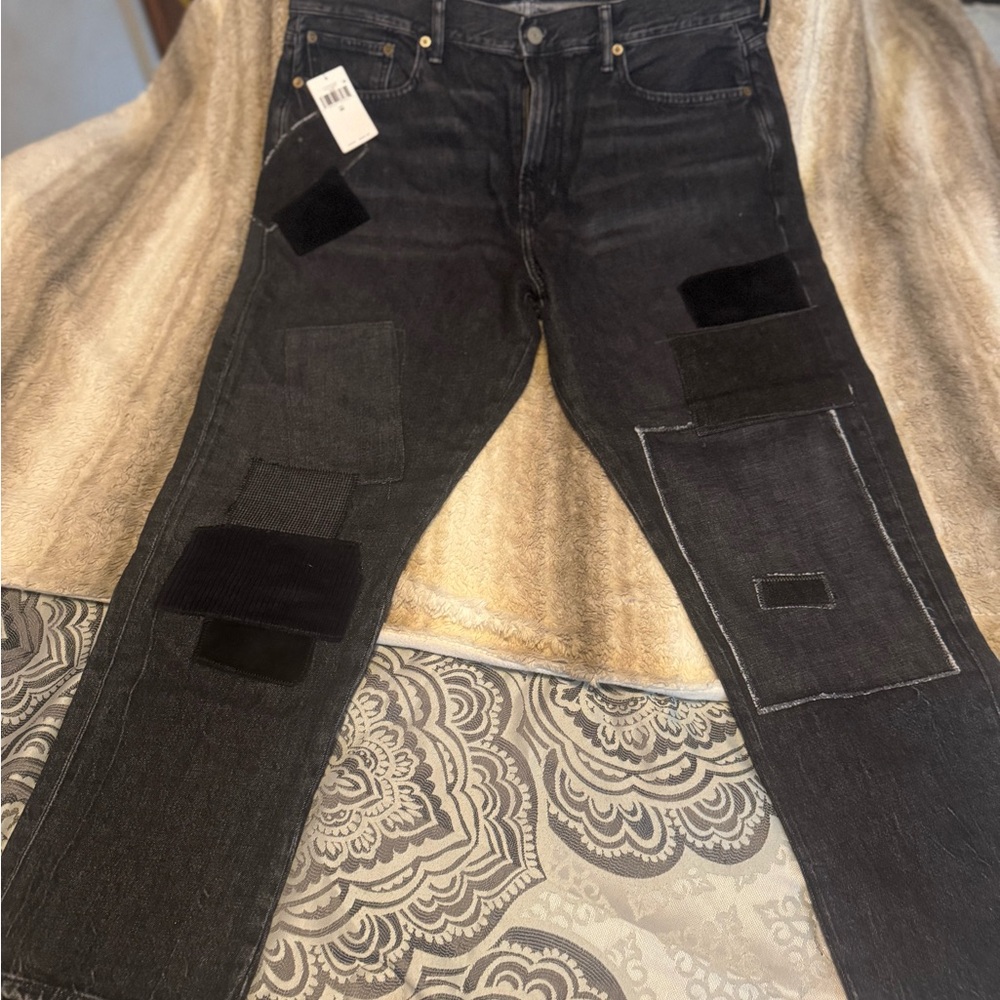 Polo Ralph Lauren Avery Boyfriend Patchwork Rope Dyed Black Jeans